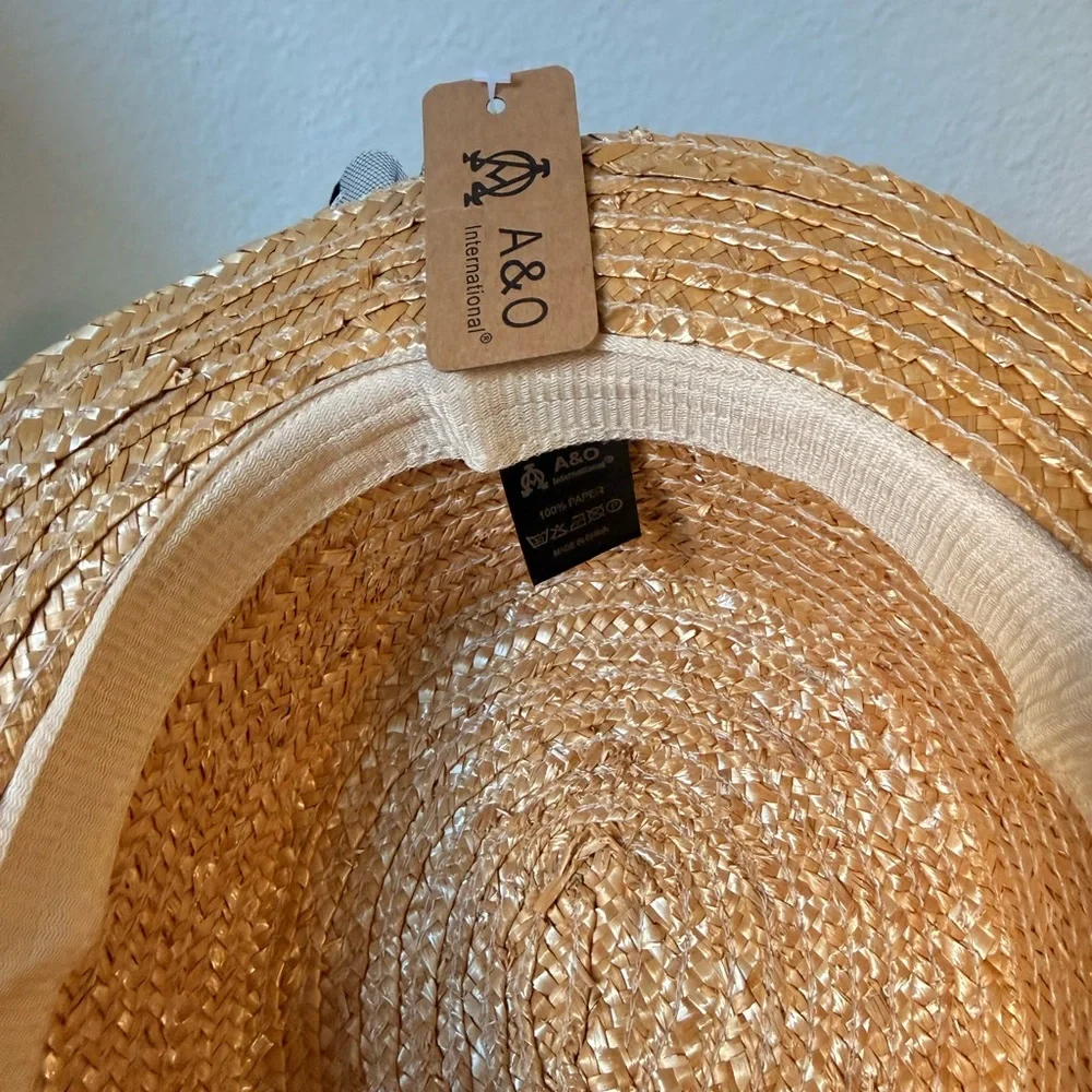 Straw Sun Hat with Black Polka Dot Veil and Band by A&O